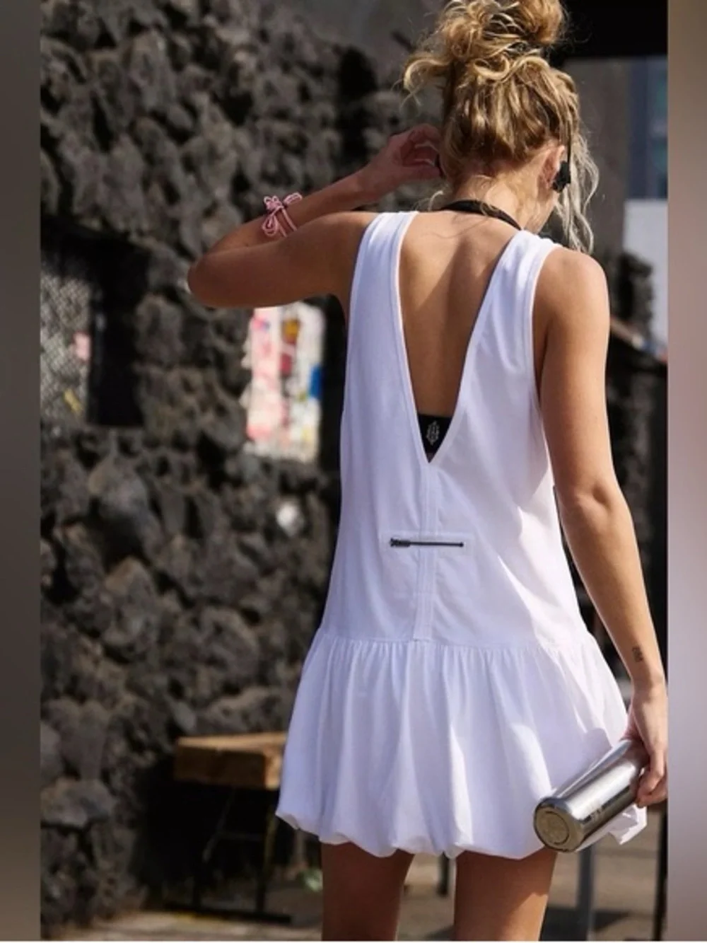 Free People Movement White Hot Shot Bubble Mini Drop-Waist Dress XS